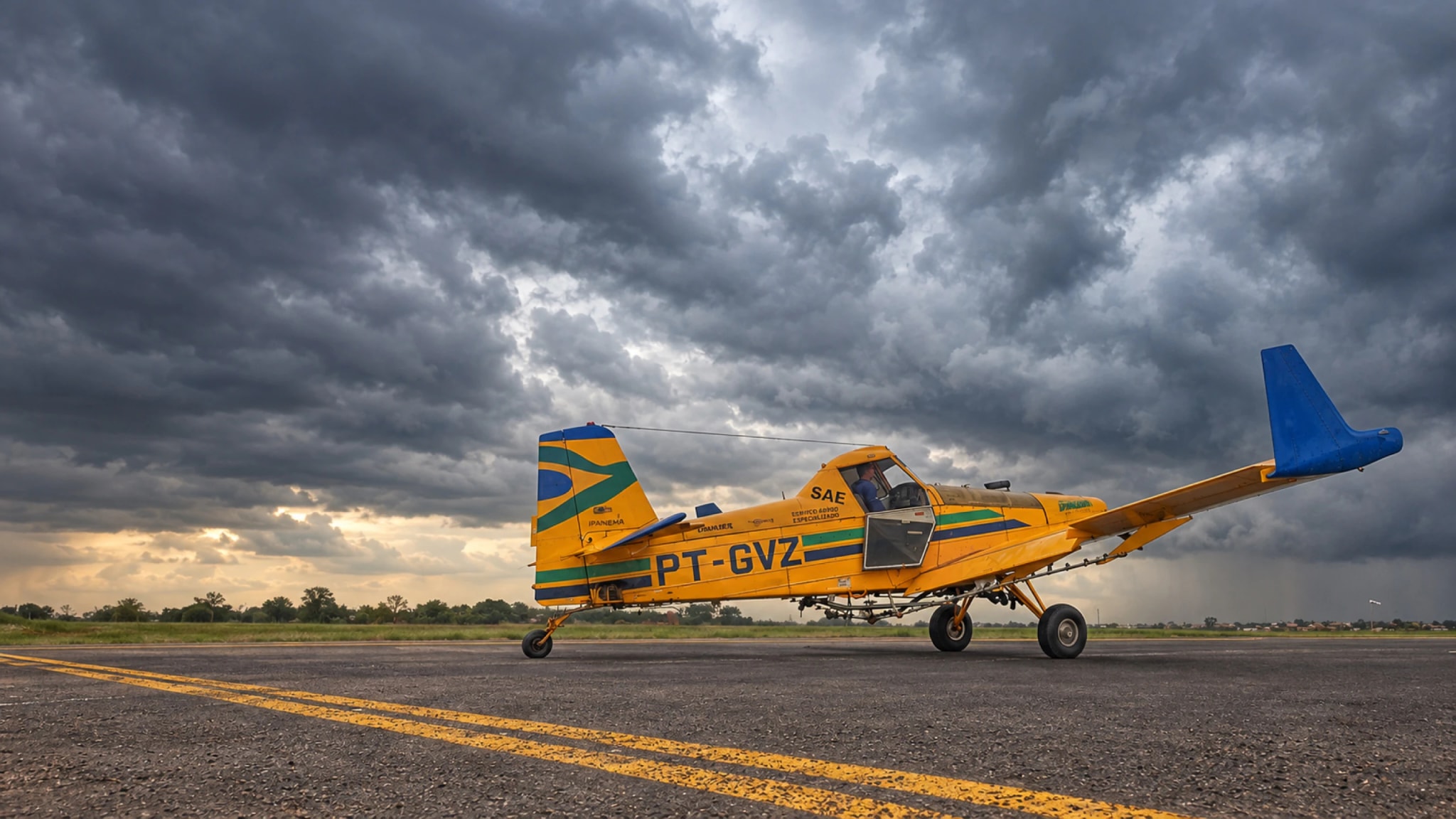 Aeronave PT-GVZ da Ataque Aviação inteira sobre a pista